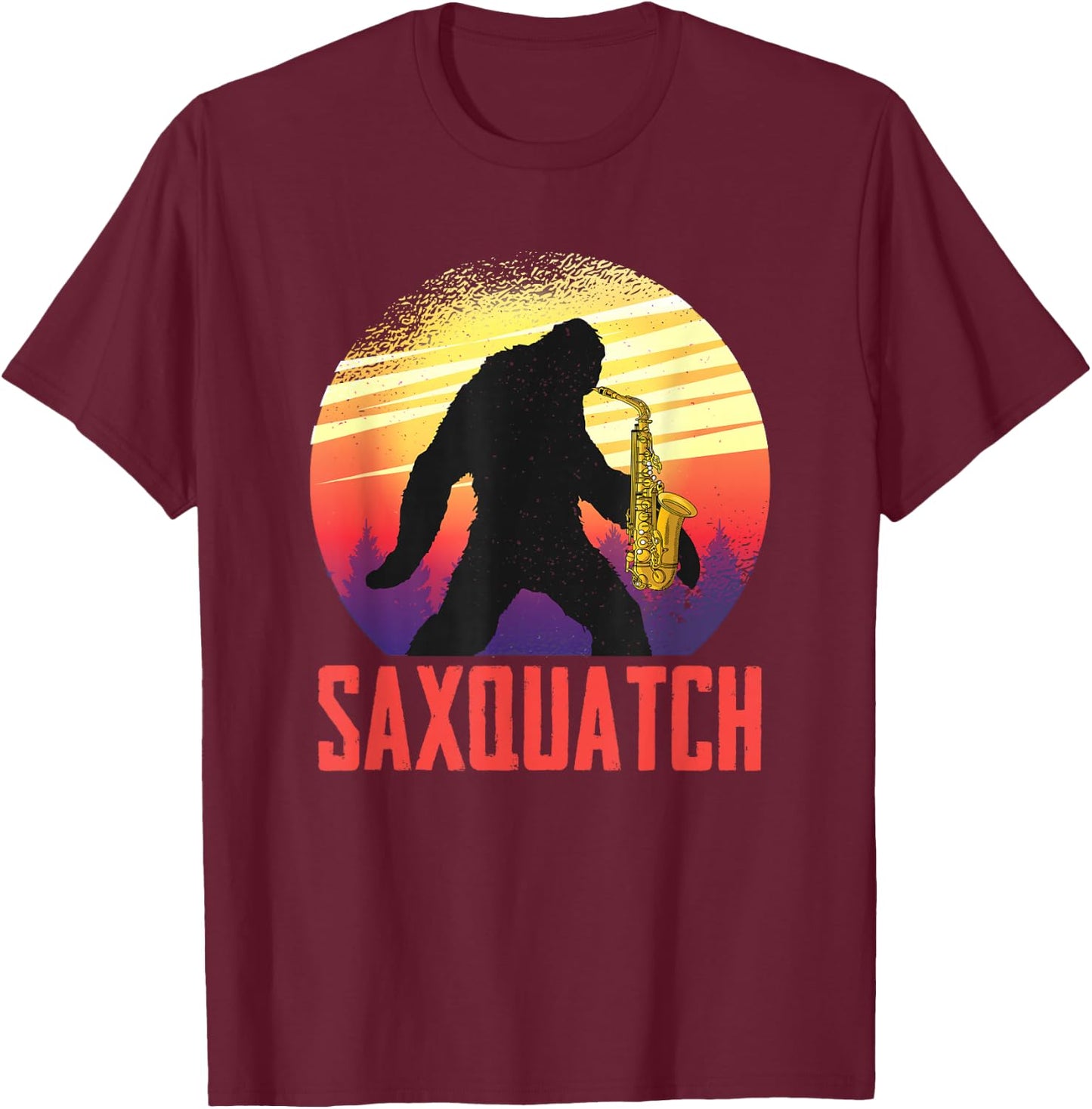 Jazz Saxophone Bigfoot Saxsquatch Musician For Saxophonist T-Shirt - T-Shirt | Maroon