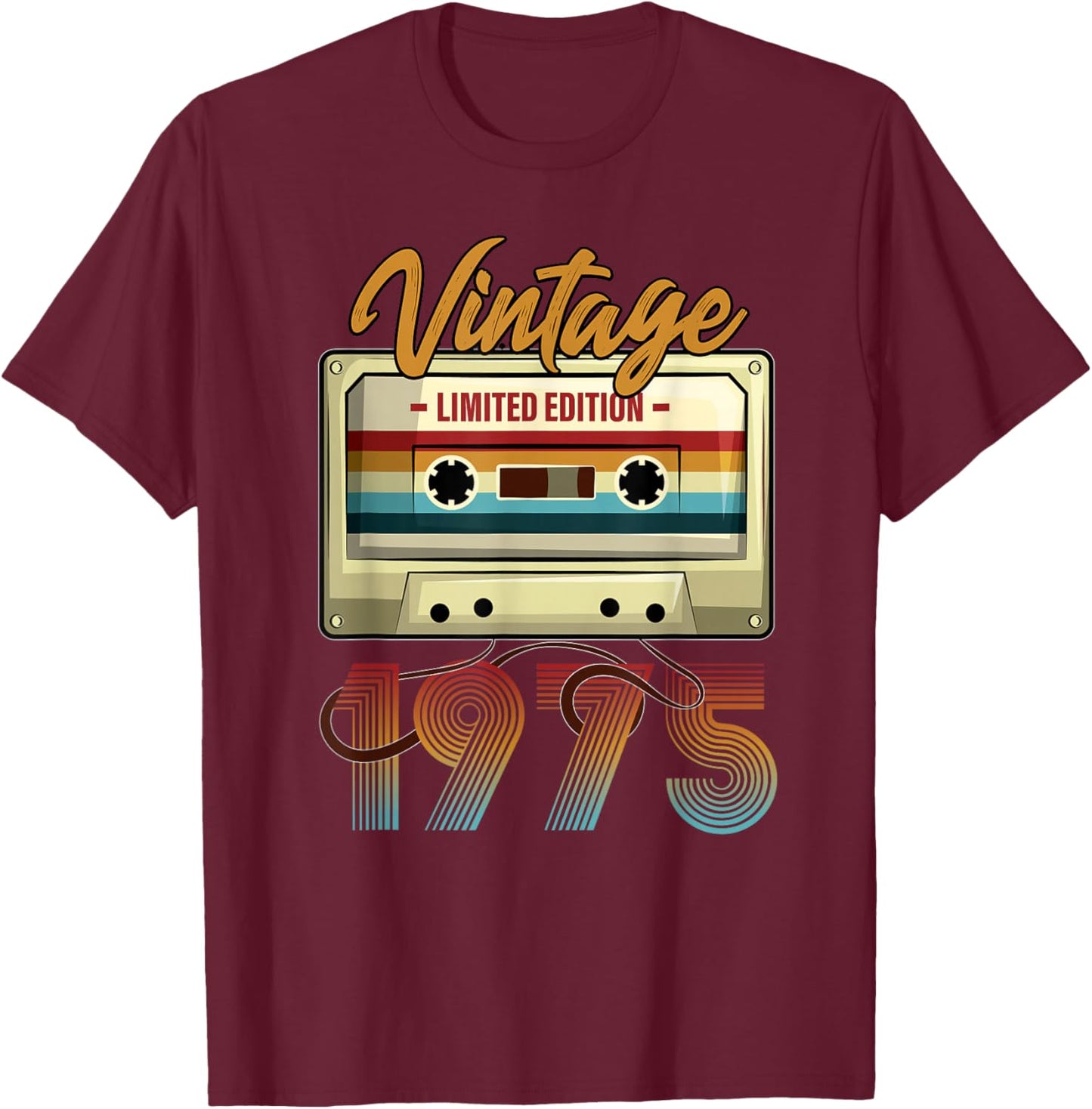 Vintage 1975 50th Birthday Cassette Tape Women B-Day T-Shirt - T-Shirt | Maroon