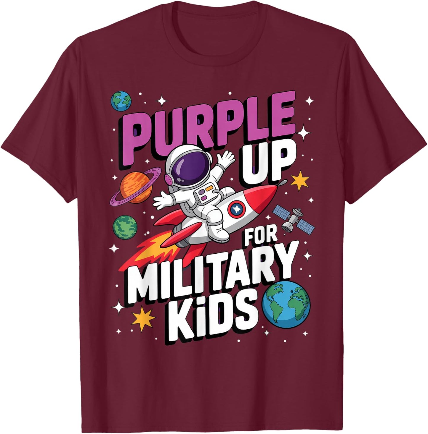 Space Theme Military T-Shirt - T-Shirt | Maroon