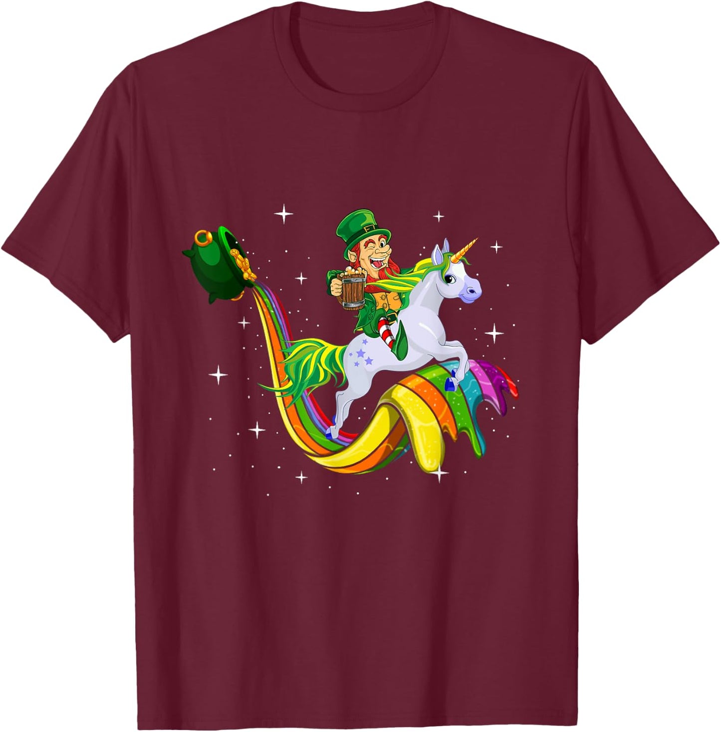 Unicorn St Patricks Day Men Women Lucky Leprechaun Rainbow T-Shirt - T-Shirt | Maroon