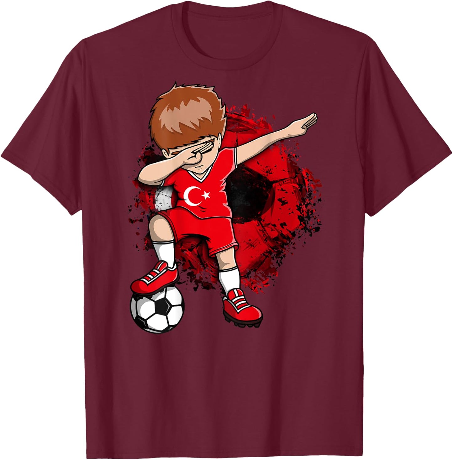 Dabbing Soccer Boy Turkey Jersey Turkish Football Lovers Art T-Shirt - T-Shirt | Maroon