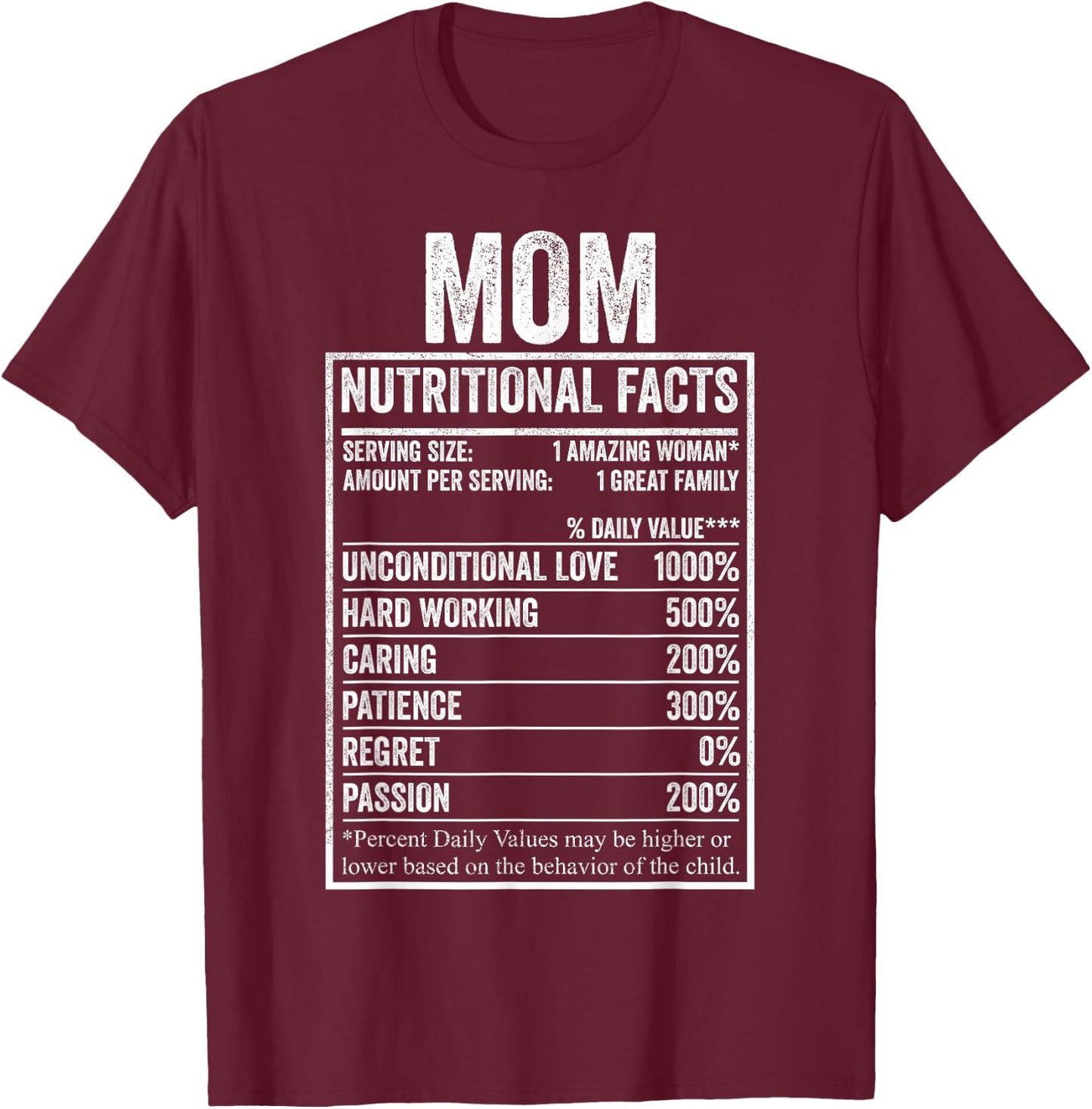 Mom Nutritional Facts Shirt, Funny Women Nutrition T-Shirt - T-Shirt | Maroon