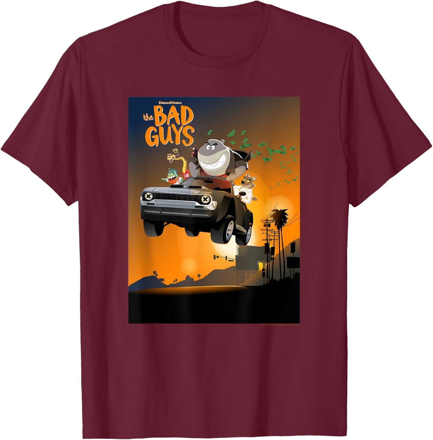 The Bad Guys Group Getaway Car Poster Alternate T-Shirt - T-Shirt | Maroon
