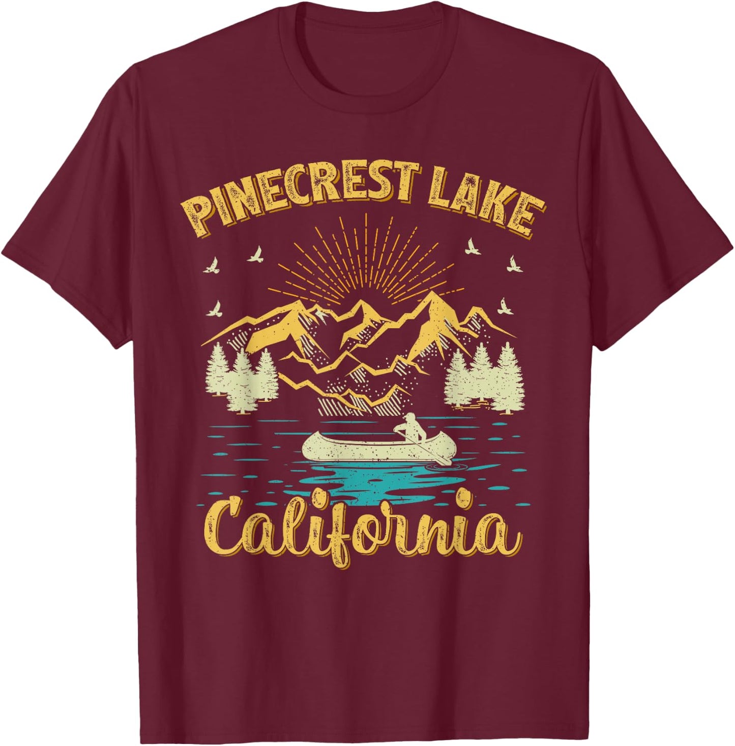 Summer Vacation Retro Mountain California Pinecrest Lake T-Shirt - T-Shirt | Maroon