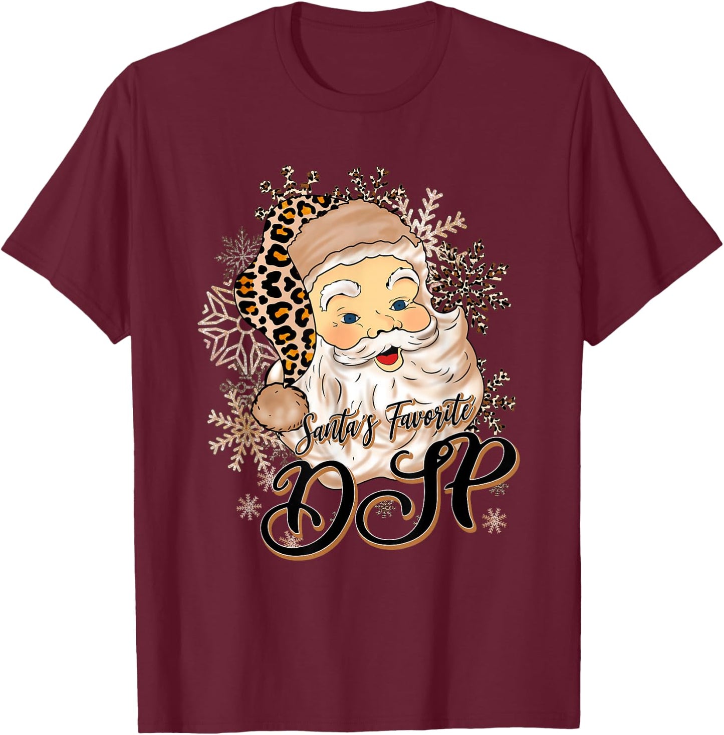 Santa's Favorite DSP Christmas Pajama Santa Leopard Hat Xmas T-Shirt - T-Shirt | Maroon