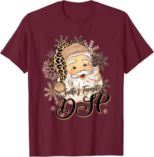 Santa's Favorite DSP Christmas Pajama Santa Leopard Hat Xmas T-Shirt - T-Shirt | Maroon