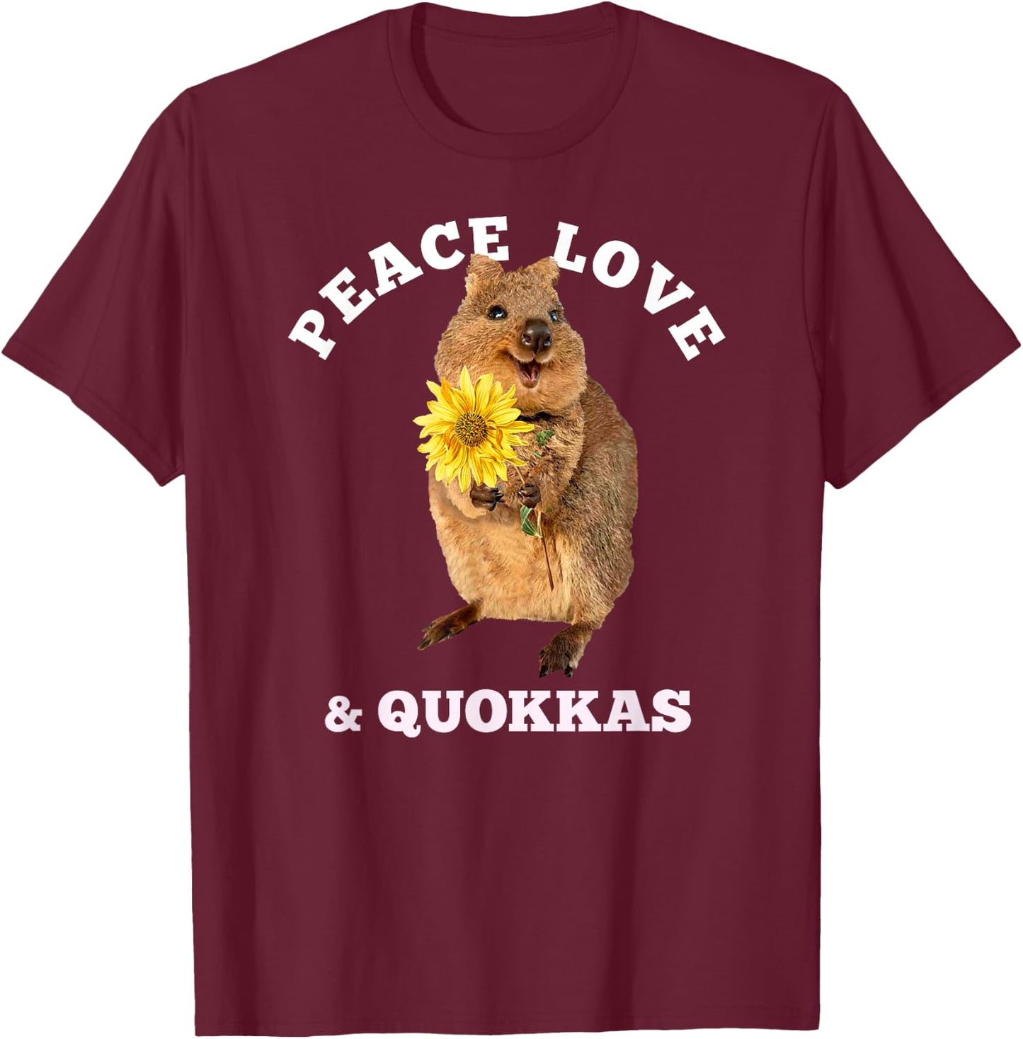 Cute kawaii quokka peace love sunflower T-Shirt - T-Shirt | Maroon