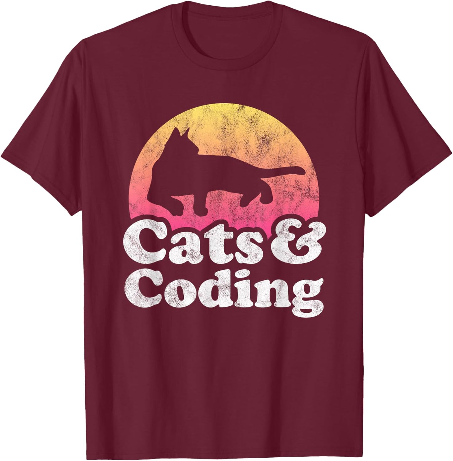 Cats and Coding Men's or Women's Cat and Coder T-Shirt - T-Shirt | Maroon