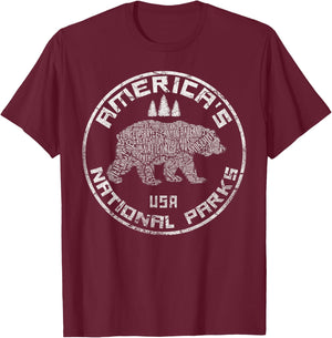 National Parks Bear Hiking Travel Camping Outdoors Retro USA T-Shirt - T-Shirt | Maroon