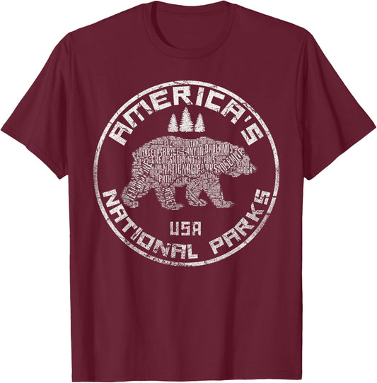National Parks Bear Hiking Travel Camping Outdoors Retro USA T-Shirt - T-Shirt | Maroon