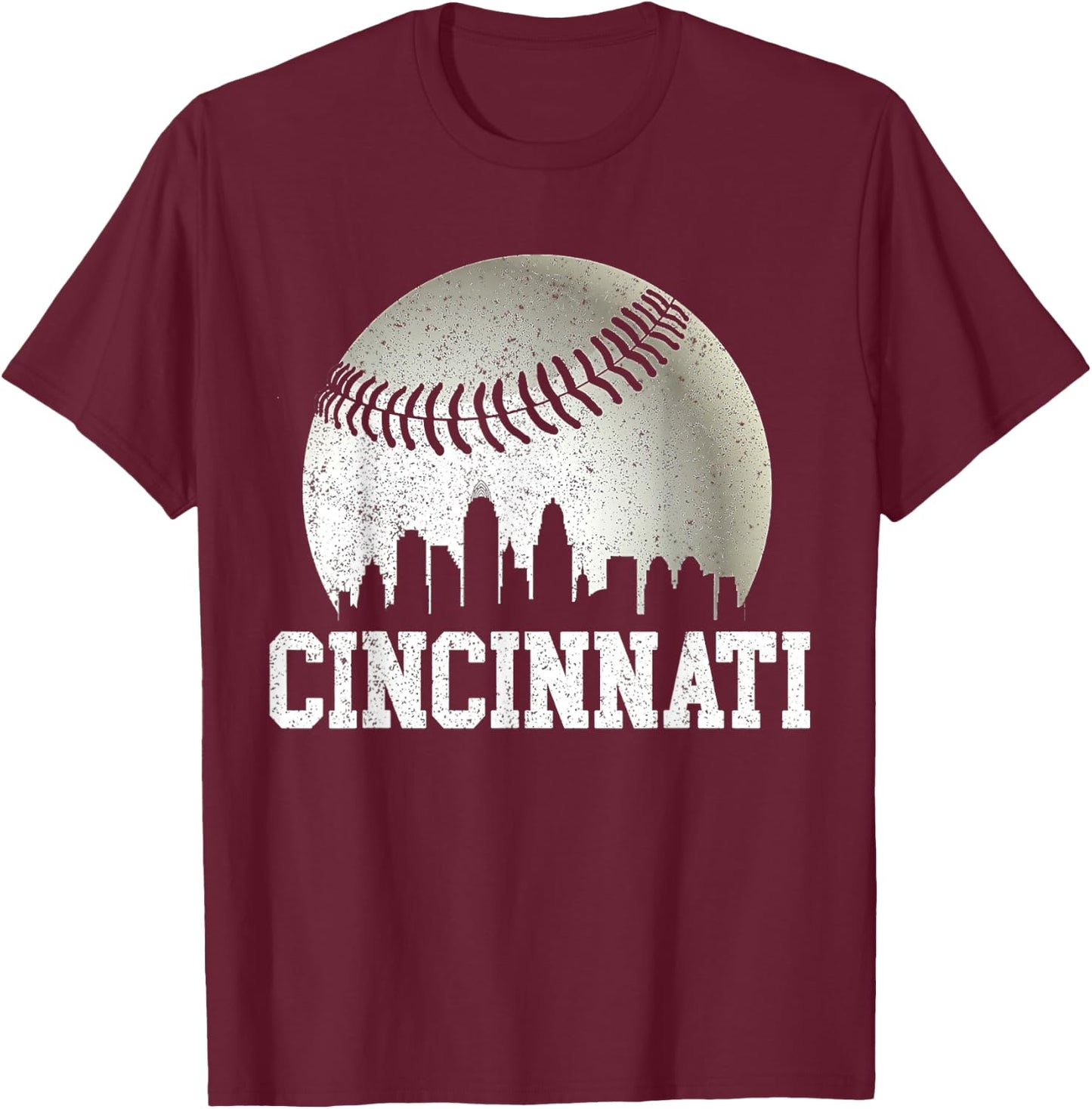 Cincinnati Vintage Baseball Distressed Gameday Retro T-Shirt - T-Shirt | Maroon
