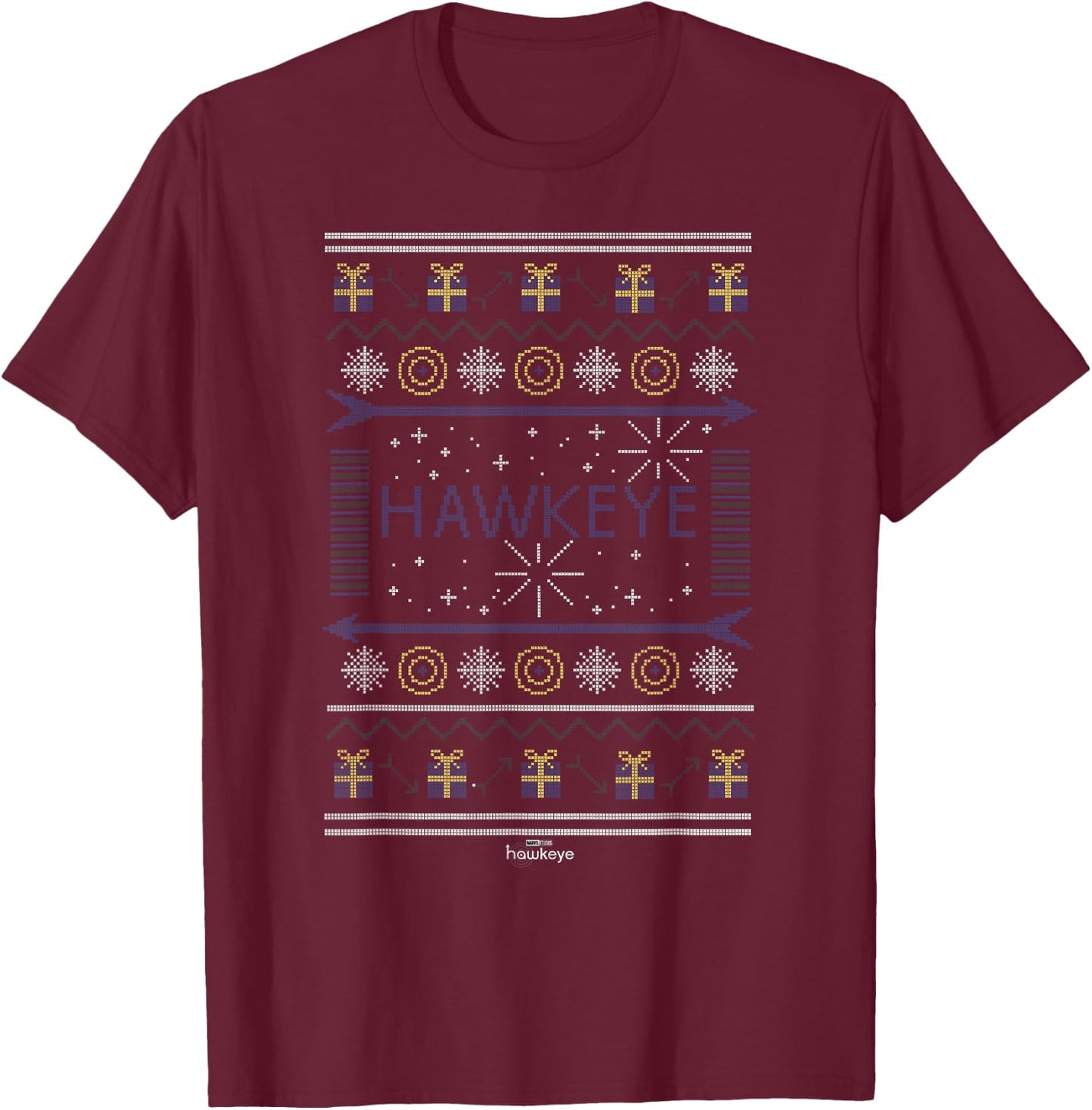 Marvel Hawkeye Christmas Sweater Logo T-Shirt - T-Shirt | Maroon