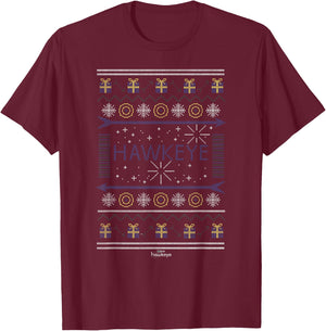 Marvel Hawkeye Christmas Sweater Logo T-Shirt - T-Shirt | Maroon