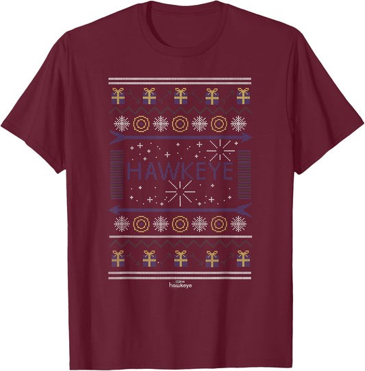 Marvel Hawkeye Christmas Sweater Logo T-Shirt - T-Shirt | Maroon