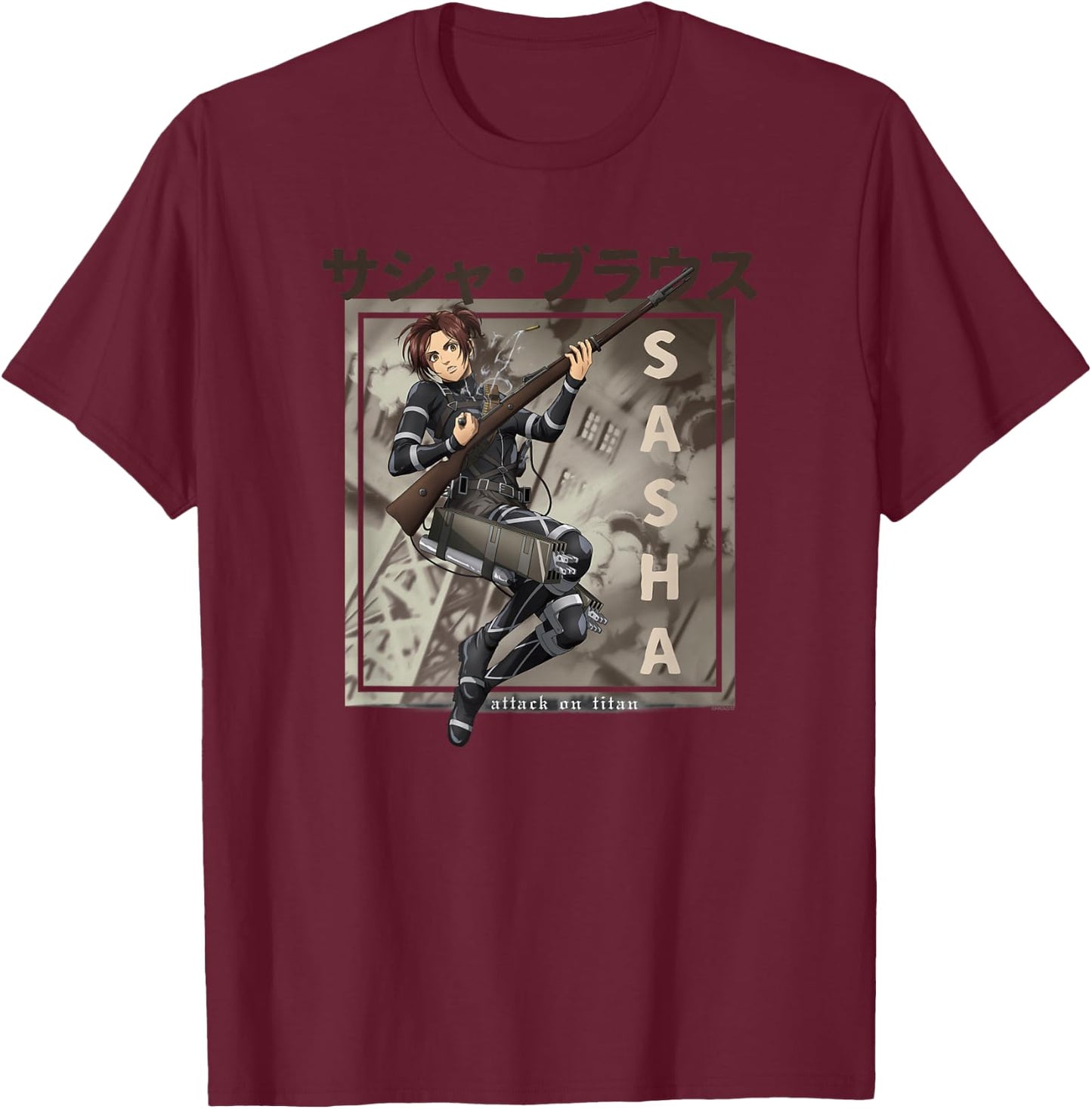 Attack on Titan Season 4 Sasha Kanji AOT Anime T-Shirt - T-Shirt | Maroon