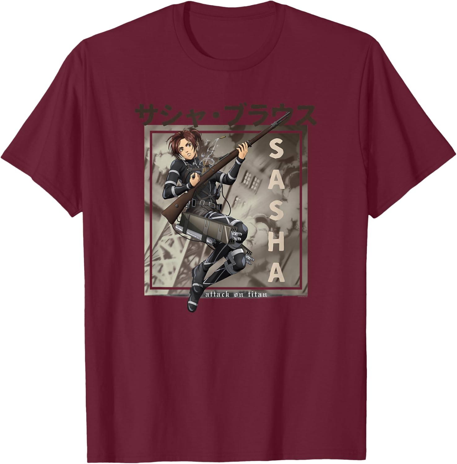 Attack on Titan Season 4 Sasha Kanji AOT Anime T-Shirt - T-Shirt | Maroon