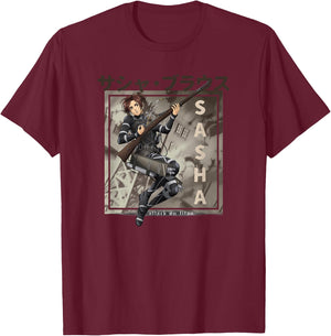 Attack on Titan Season 4 Sasha Kanji AOT Anime T-Shirt - T-Shirt | Maroon