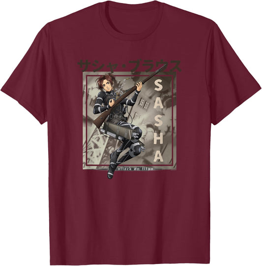 Attack on Titan Season 4 Sasha Kanji AOT Anime T-Shirt - T-Shirt | Maroon