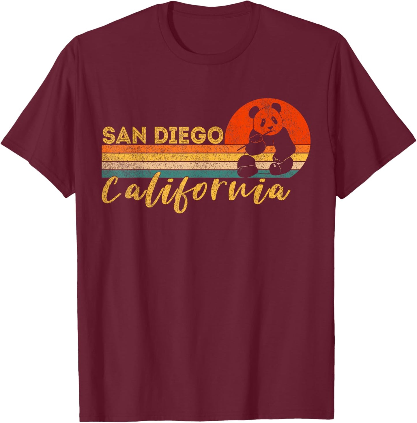 San Diego Retro Panda Zoo California Vintage T-Shirt - T-Shirt | Maroon