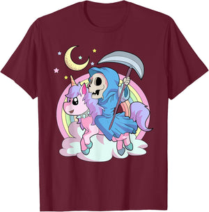 Kawaii Pastel Goth Unicorn and Grim Reaper Creepy Unicorn T-Shirt - T-Shirt | Maroon