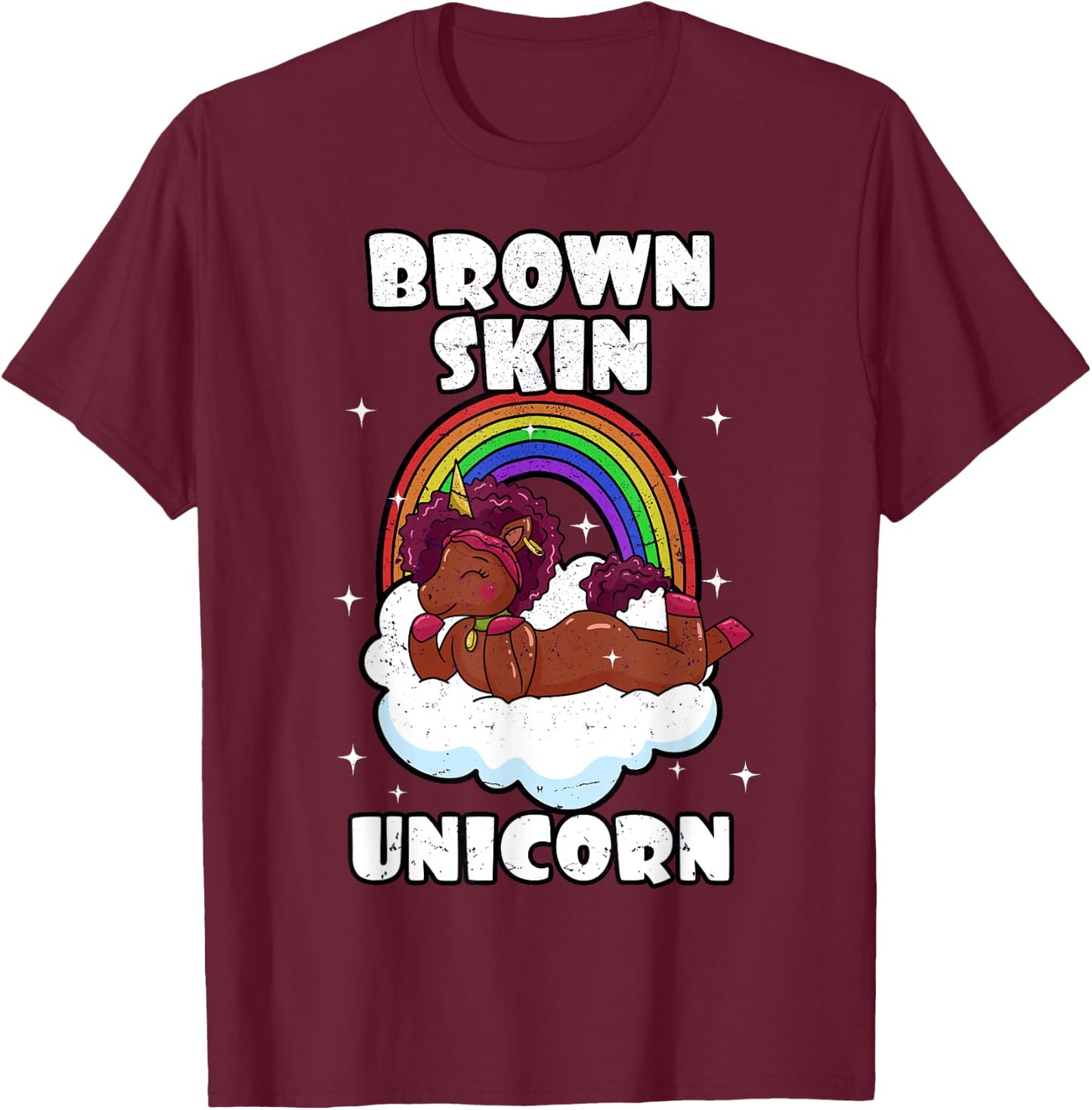 African American Black Woman Brown Skin Unicorn Afro T-Shirt - T-Shirt | Maroon