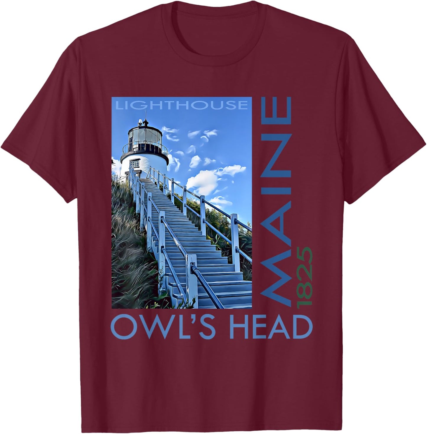 Owl's Head Lighthouse Maine 1825 Design T-Shirt - T-Shirt | Maroon