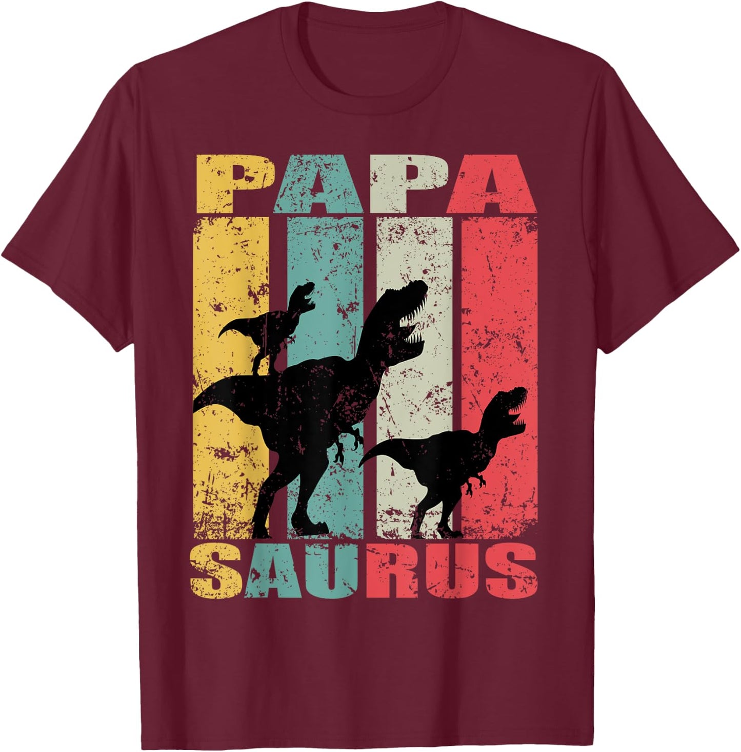 Papasaurus Rex Dinosaur Baby Dino Twin Family Papa Saurus T-Shirt - T-Shirt | Maroon