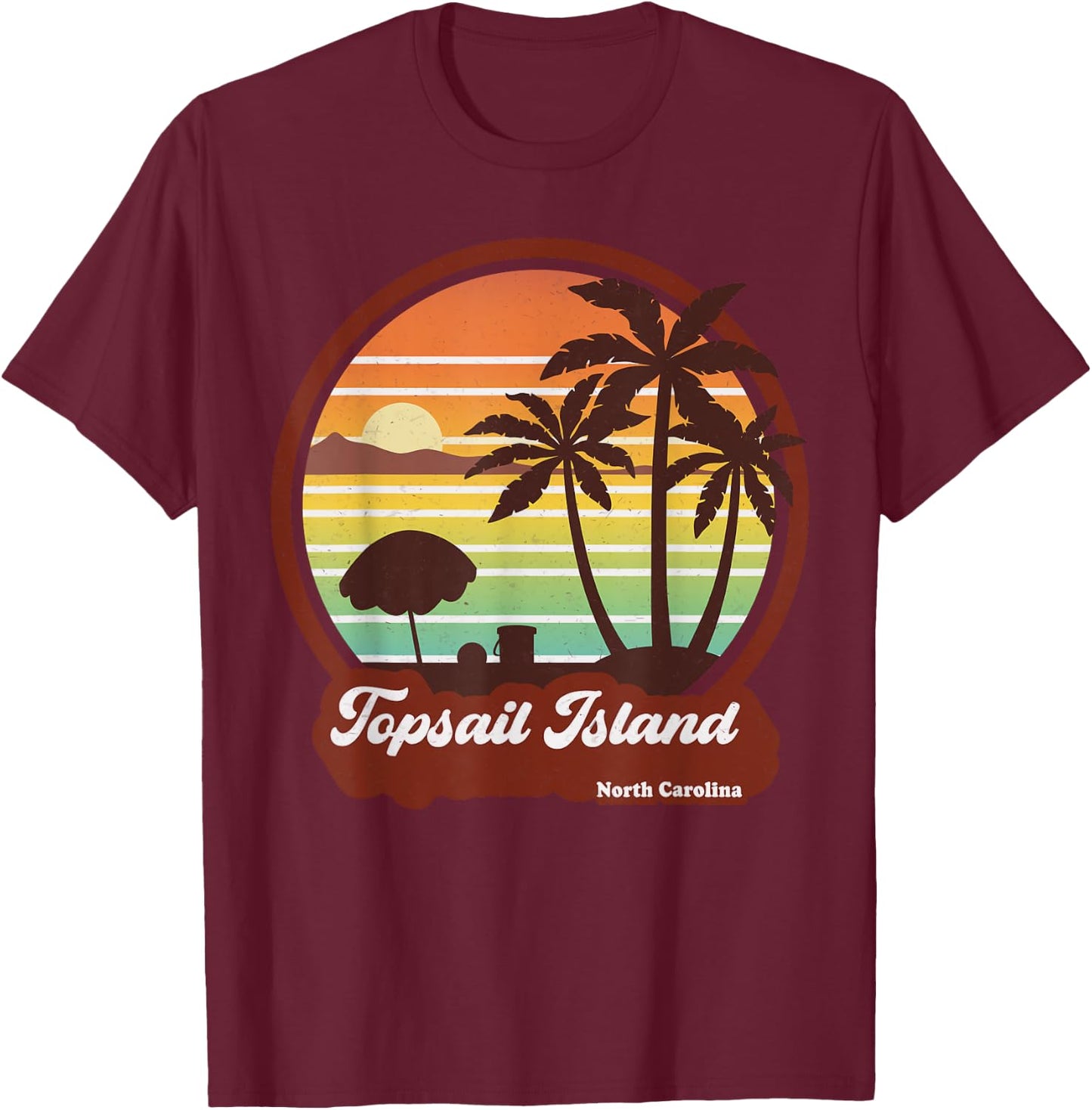 Vintage Topsail Island North Carolina NC Souvenirs Retro 80s T-Shirt - T-Shirt | Maroon