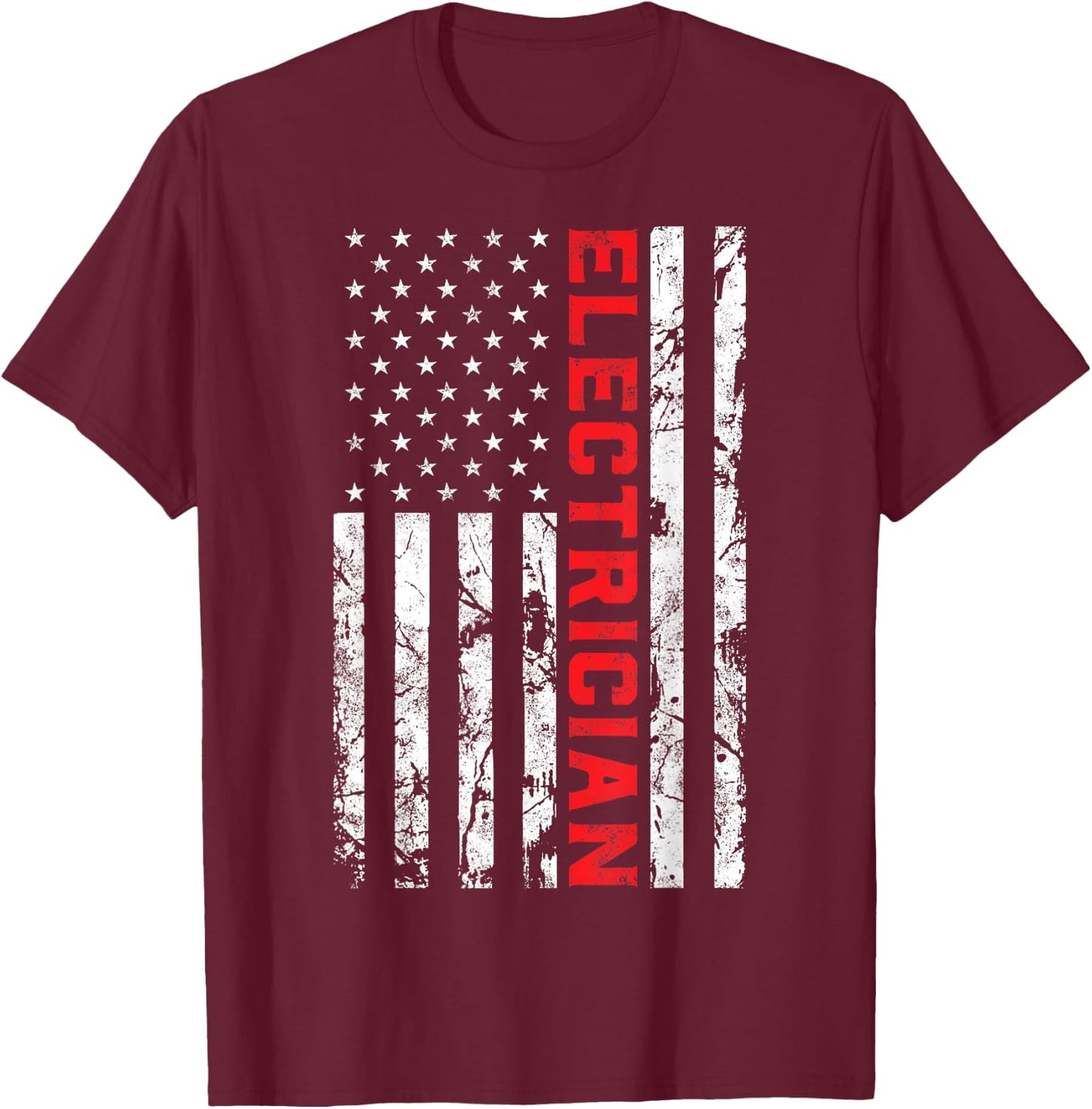 Electrician Patriotic American flag electrician father day T-Shirt - T-Shirt | Maroon