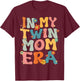 In My Twin Mom Era Groovy Retro Twin Mom Cute Black Twin Mom Era Mother's Day Birthday Casual Modern Floral Letter Print Short Sleeve Small T-Shirt - T-Shirt | Maroon