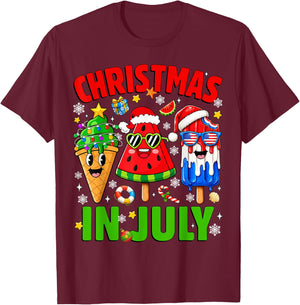 Christmas in July Ice Pops Watermelon Xmas Santa Hat Kids T-Shirt - T-Shirt | Maroon
