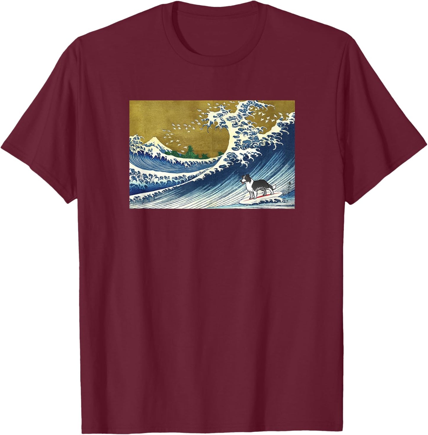 Retro Vintage Surfing A Wave Border Collie Lover T-Shirt - T-Shirt | Maroon