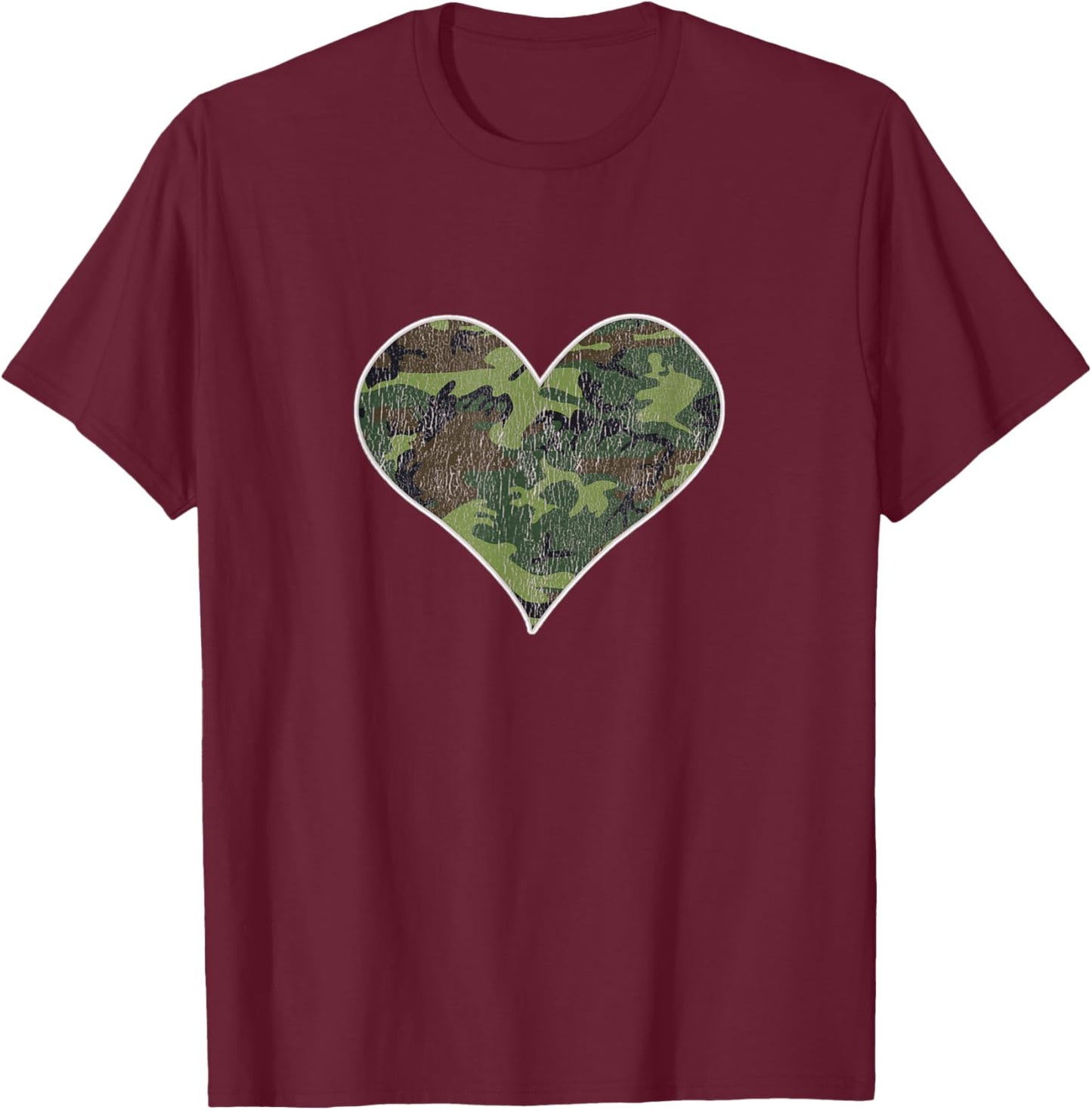 Camoflauge Heart Camo Camouflage Distressed T-Shirt - T-Shirt | Maroon