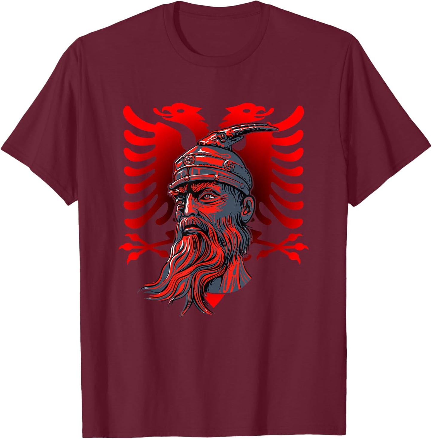 Skanderbeg Albanian National Hero Eagle Kosovo Albanian T-Shirt - T-Shirt | Maroon