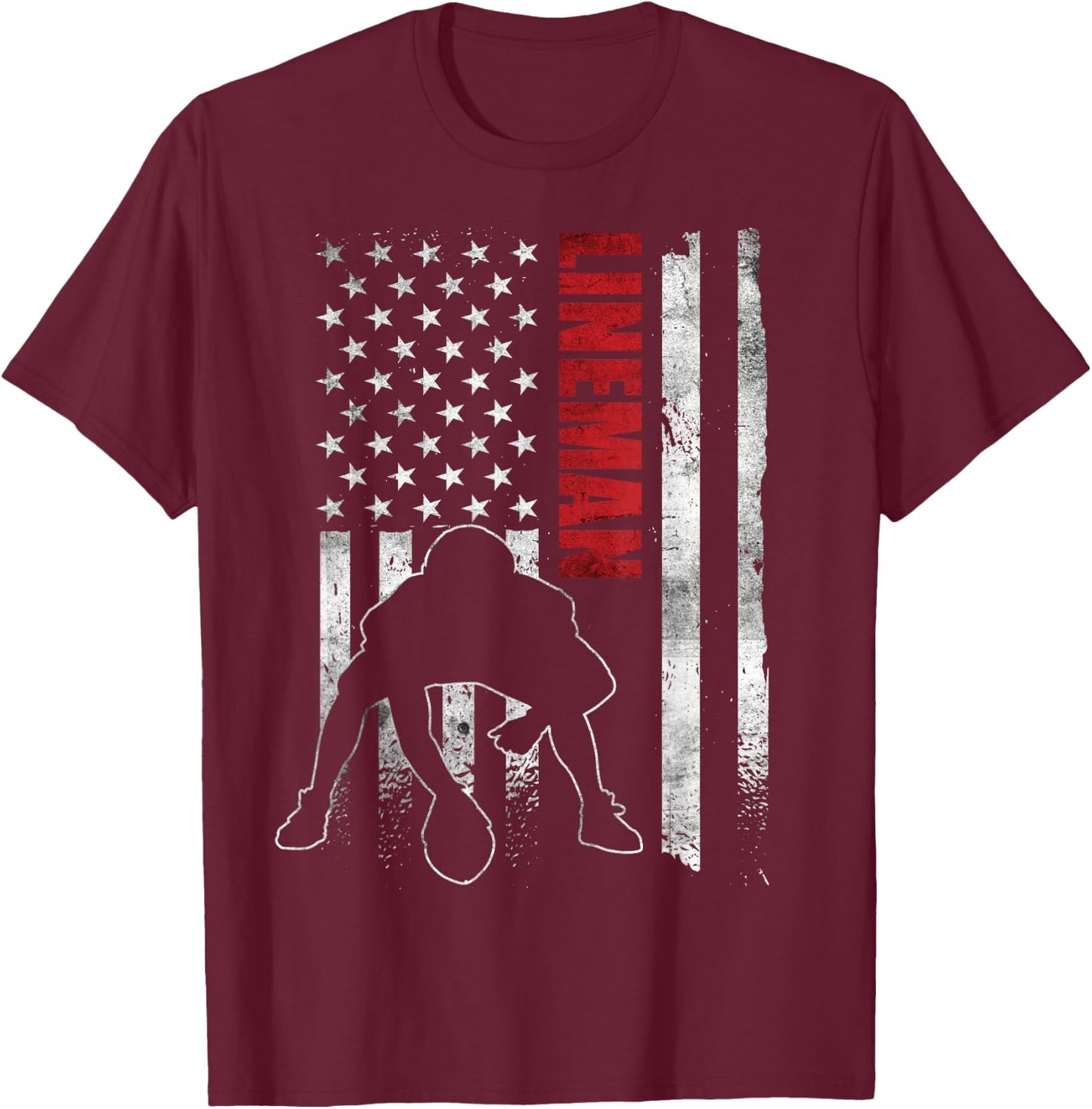 American Football Lineman Offensive Player Apparel US Flag T-Shirt - T-Shirt | Maroon