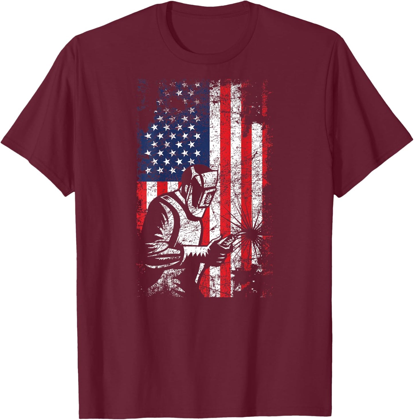 Welding American Flag Welder Fathers Day Design On Back Women Kids Men T-Shirt - T-Shirt | Maroon