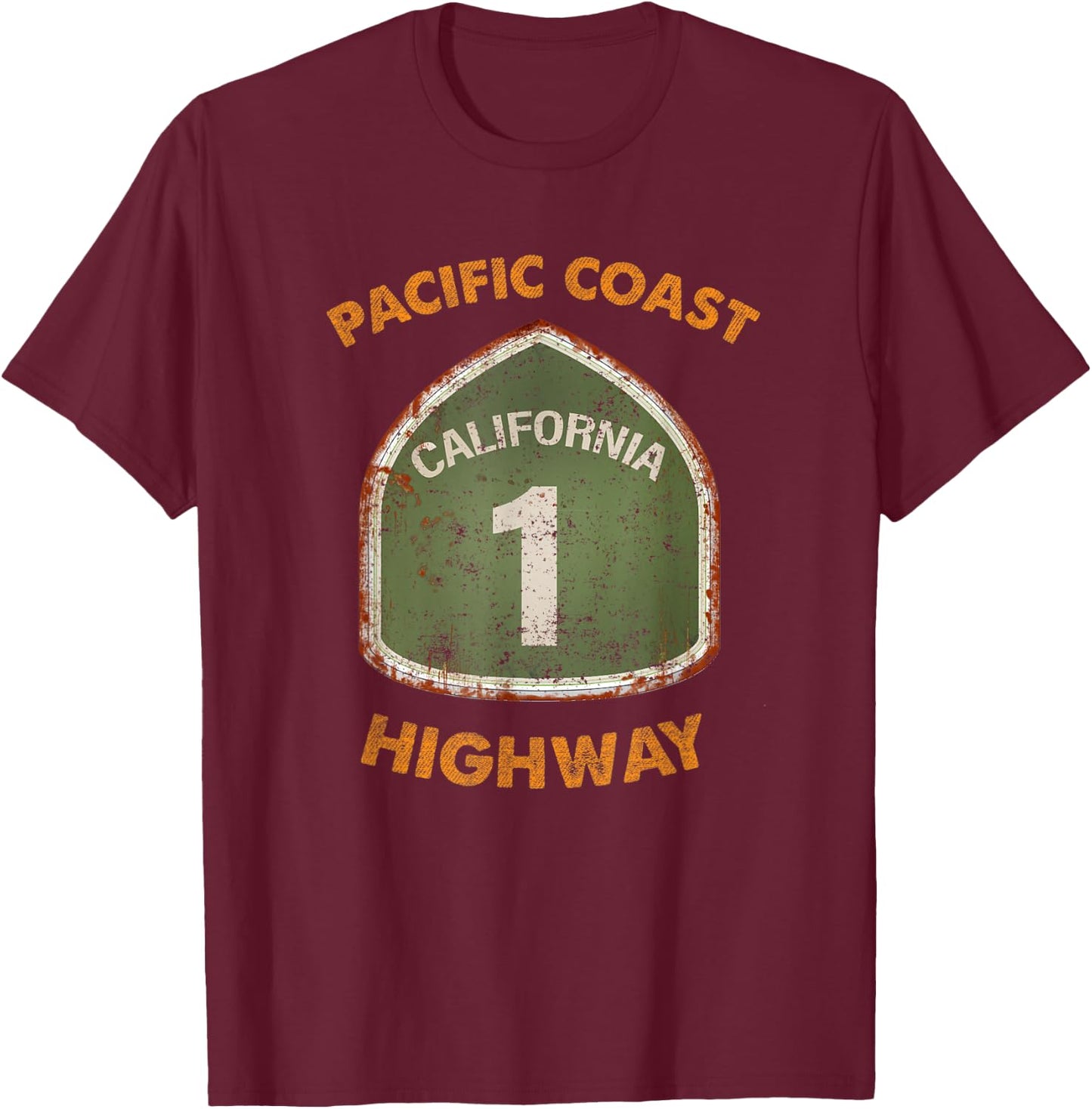 Pacific Coast Highway Route 1 Cali Gift California Souvenir T-Shirt - T-Shirt | Maroon