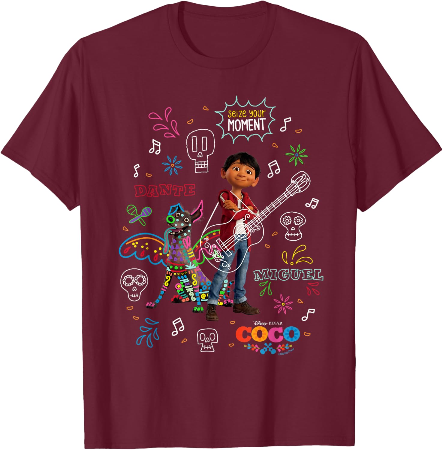 Disney and Pixar's Coco Miguel and Dante Seize Your Moment T-Shirt - T-Shirt | Maroon