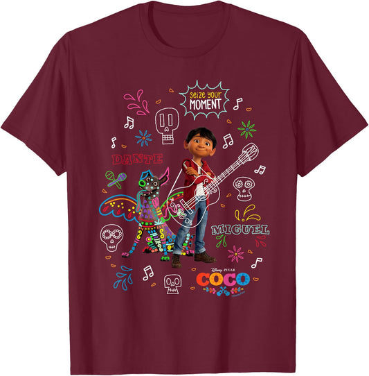 Disney and Pixar's Coco Miguel and Dante Seize Your Moment T-Shirt - T-Shirt | Maroon
