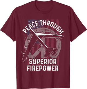 Peace Through Superior Firepower Shirt B-52 Bomber T-Shirt - T-Shirt | Maroon