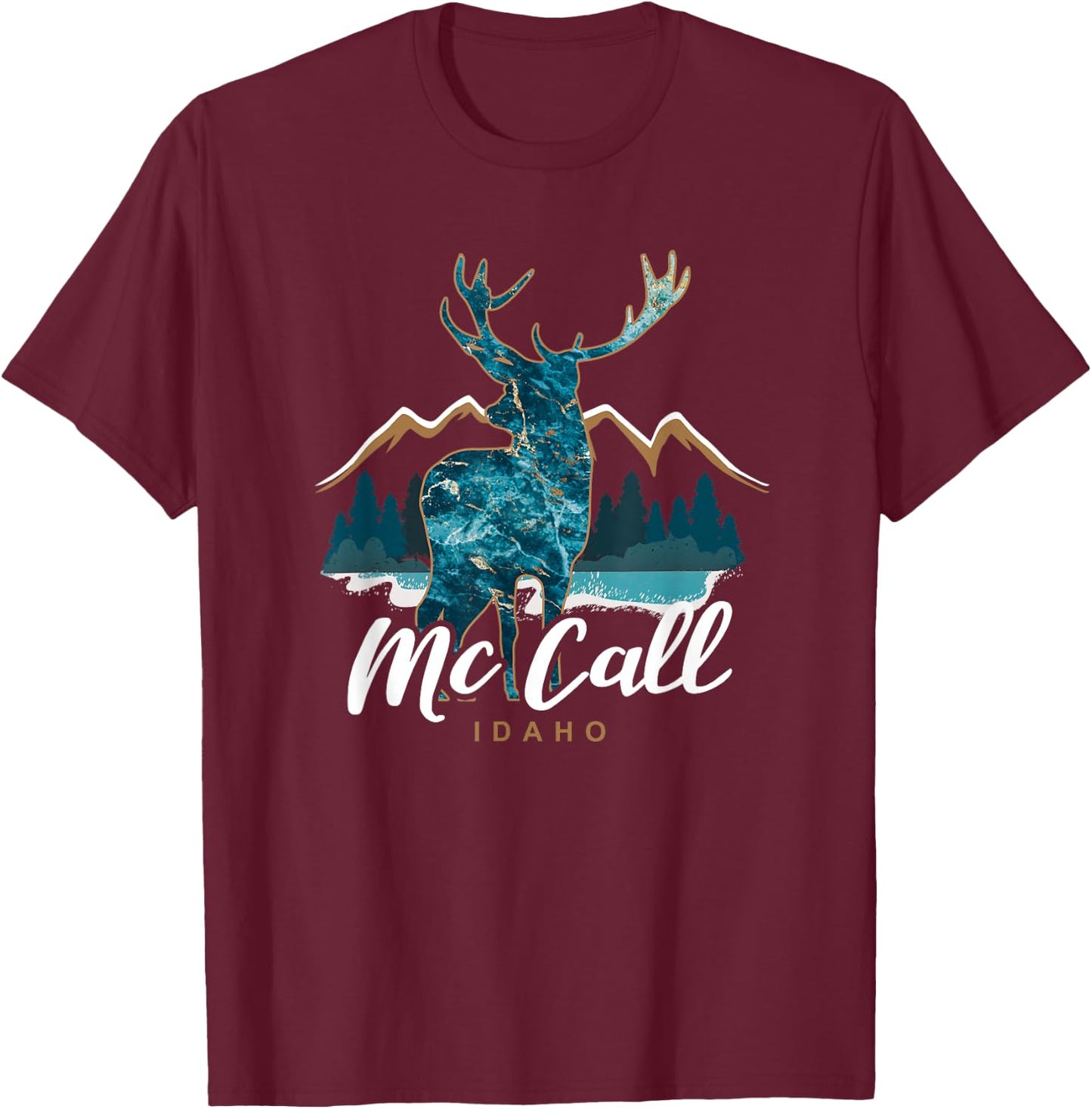 McCall Idaho ID USA Elk Mountains Payette Lake Resort Town T-Shirt - T-Shirt | Maroon
