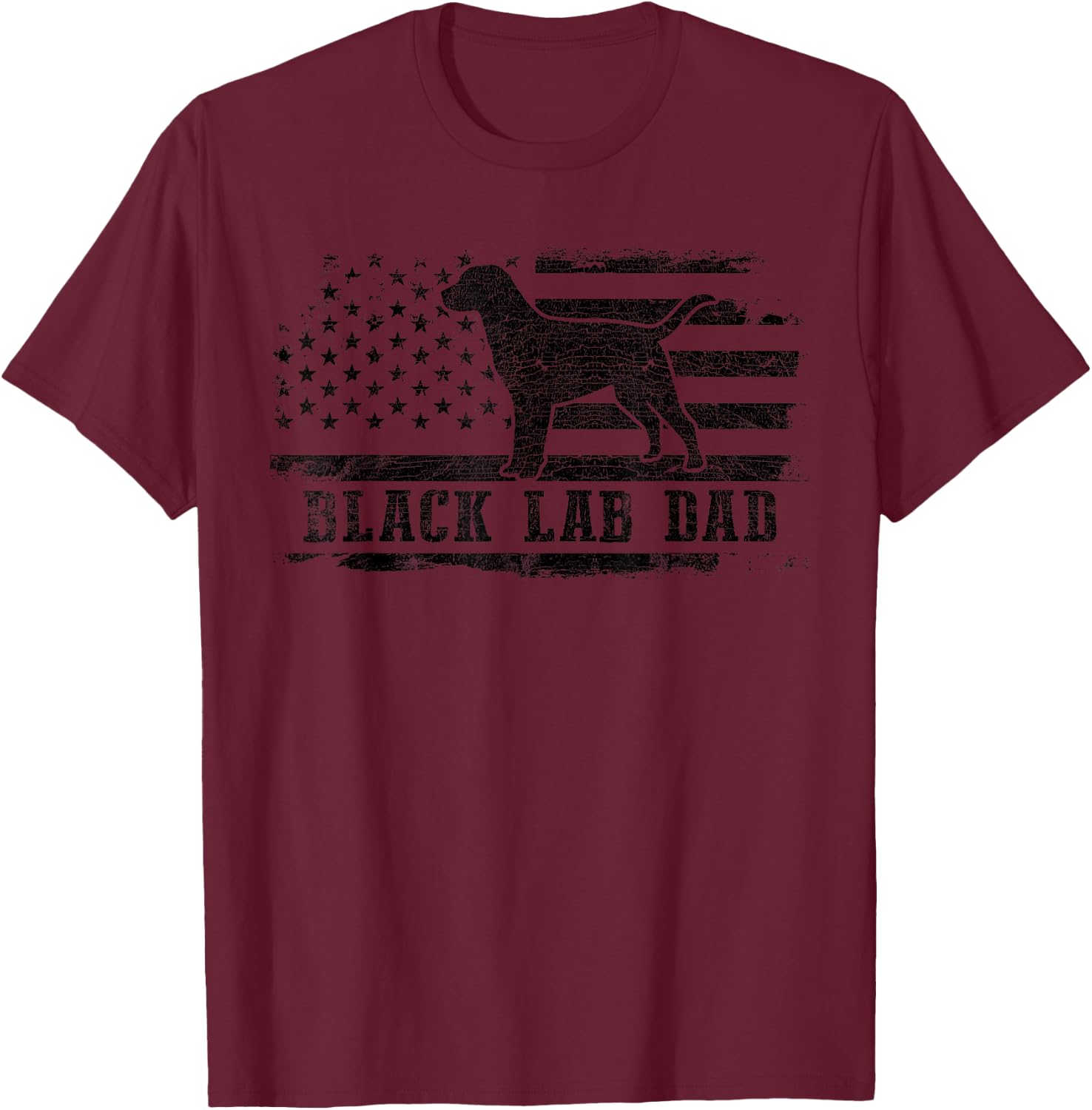 Black Lab Dad Distressed American Flag Patriotic Dog T-Shirt - T-Shirt | Maroon