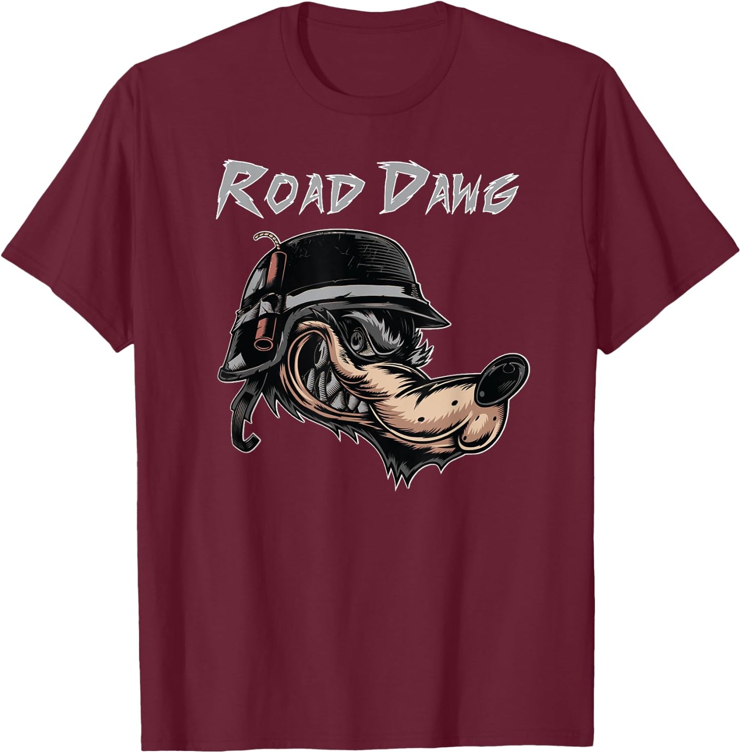 Road Dog Motorcycle Bike Wolf Comic Biker Helmet Cartoon Women Kids T-Shirt - T-Shirt | Maroon