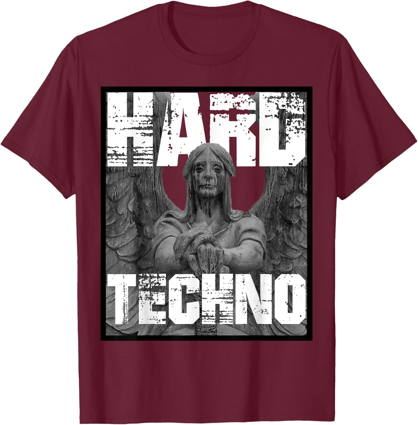 Hard Techno Rave Angel Statue T-Shirt - T-Shirt | Maroon