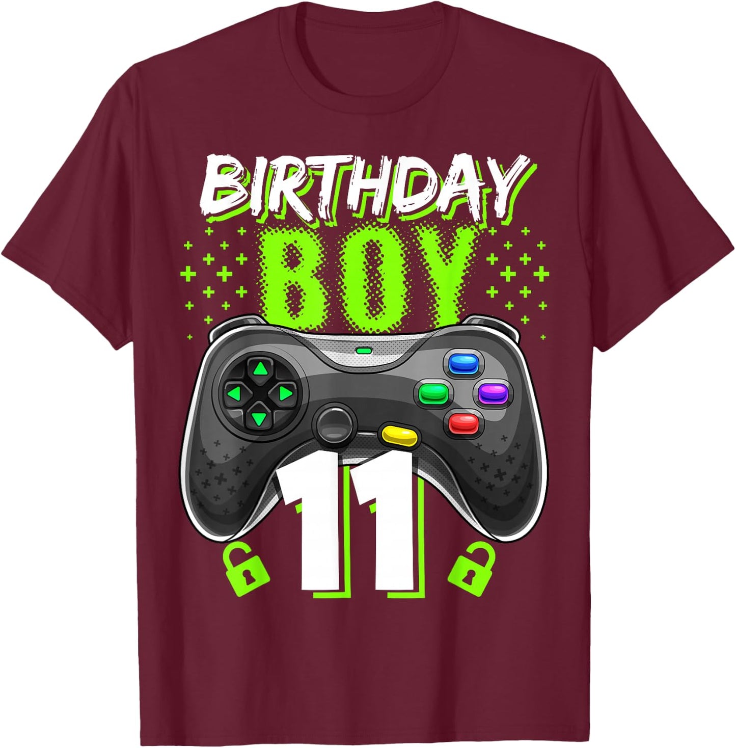 Birthday Boy 11 Video Game Controller Gamer 11th Birthday T-Shirt - T-Shirt | Maroon
