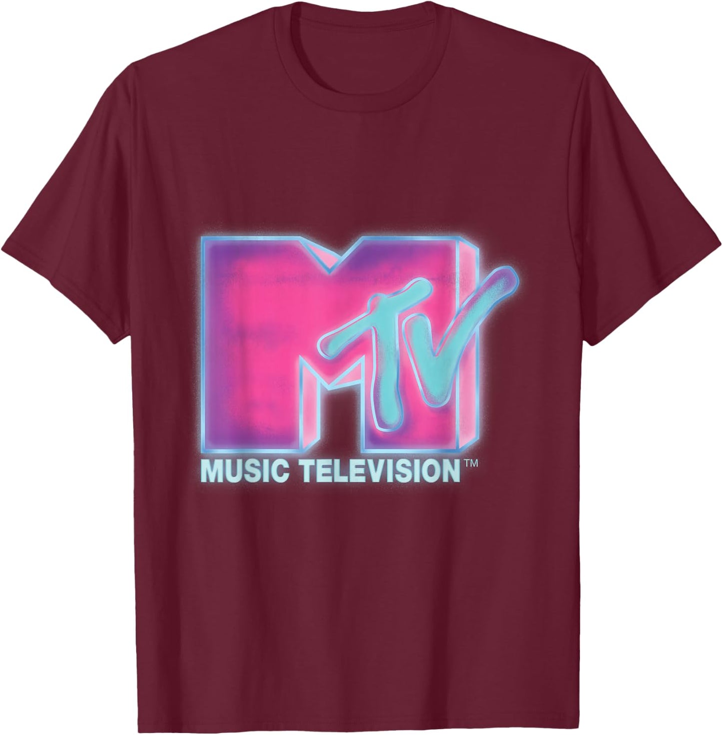 Classic MTV Pink and Blue Neon Logo T- Shirts T-Shirt - T-Shirt | Maroon