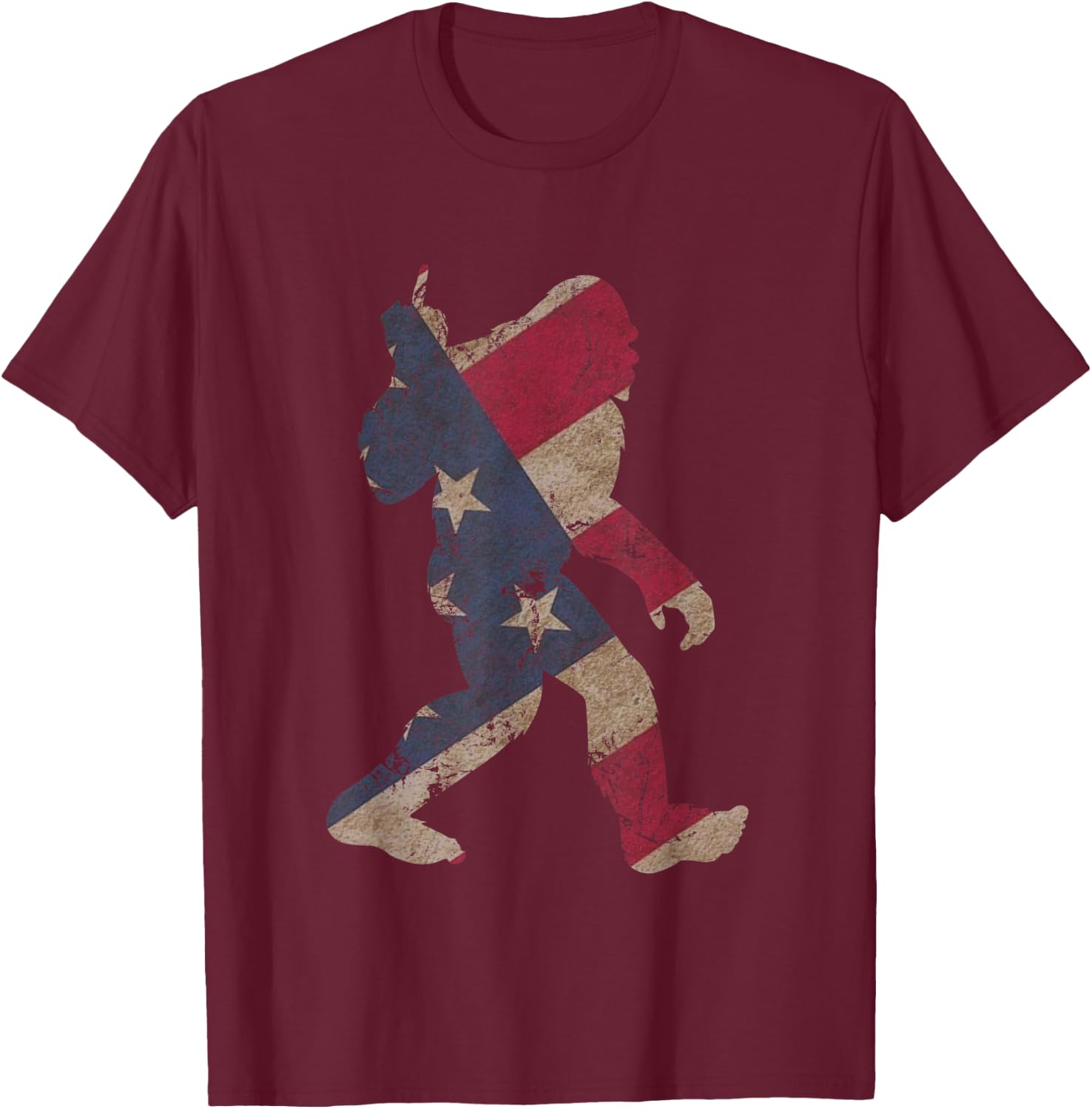 Funny USA Bigfoot Middle Finger for Sasquatch Believers T-Shirt - T-Shirt | Maroon