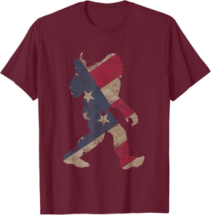 Funny USA Bigfoot Middle Finger for Sasquatch Believers T-Shirt - T-Shirt | Maroon