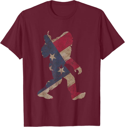 Funny USA Bigfoot Middle Finger for Sasquatch Believers T-Shirt - T-Shirt | Maroon