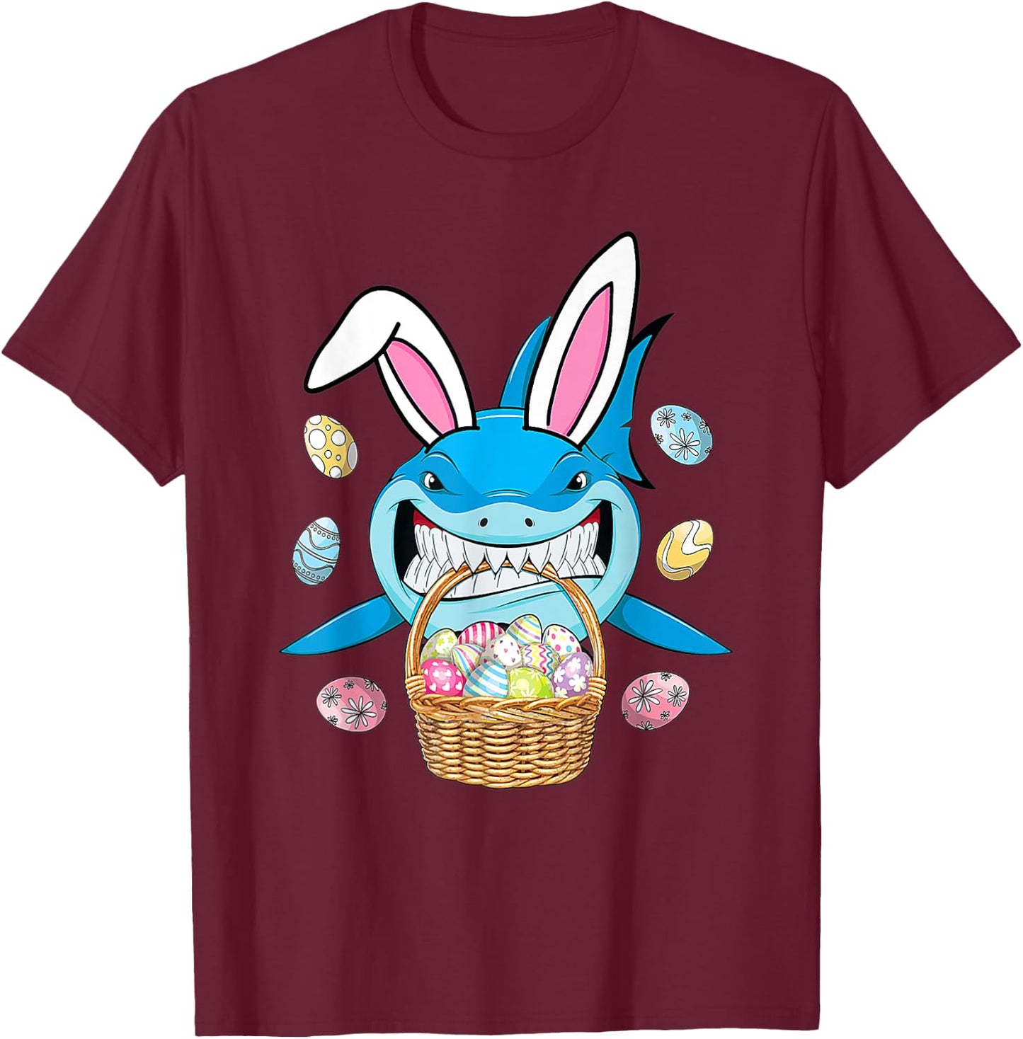 Cute Bunny Shark Easter Shirt For Boys Girls Easter Eggs Hun T-Shirt - T-Shirt | Maroon